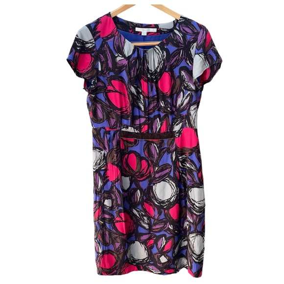 Boden Silk Sheath Pencil Dress Multicolor Tea Length Floral Size US 10R UK 14R - Picture 1 of 9